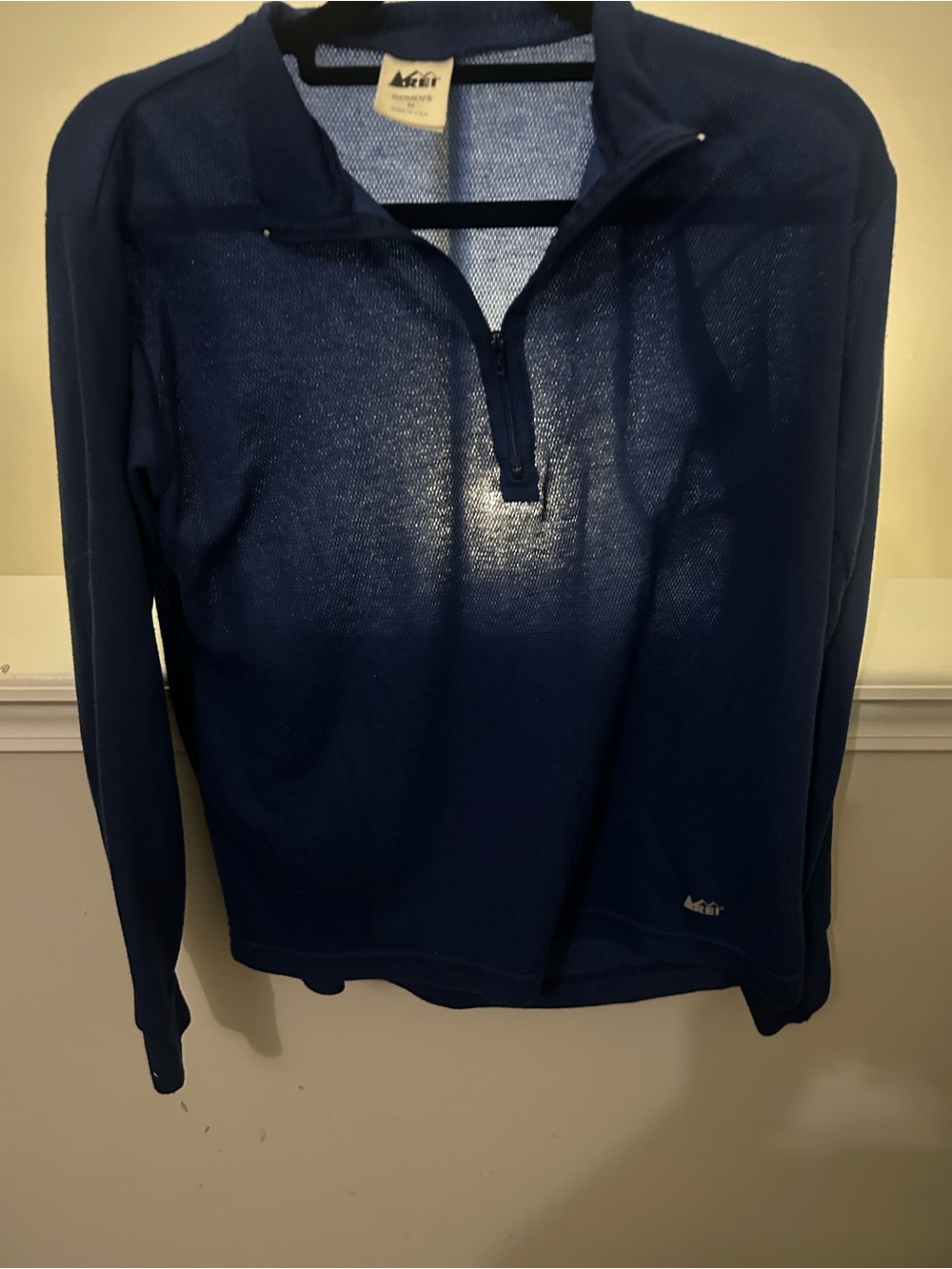 REI Co-op Women’s Medium Blue Grid Knit Quarter-Zip Long Sleeve Pullover